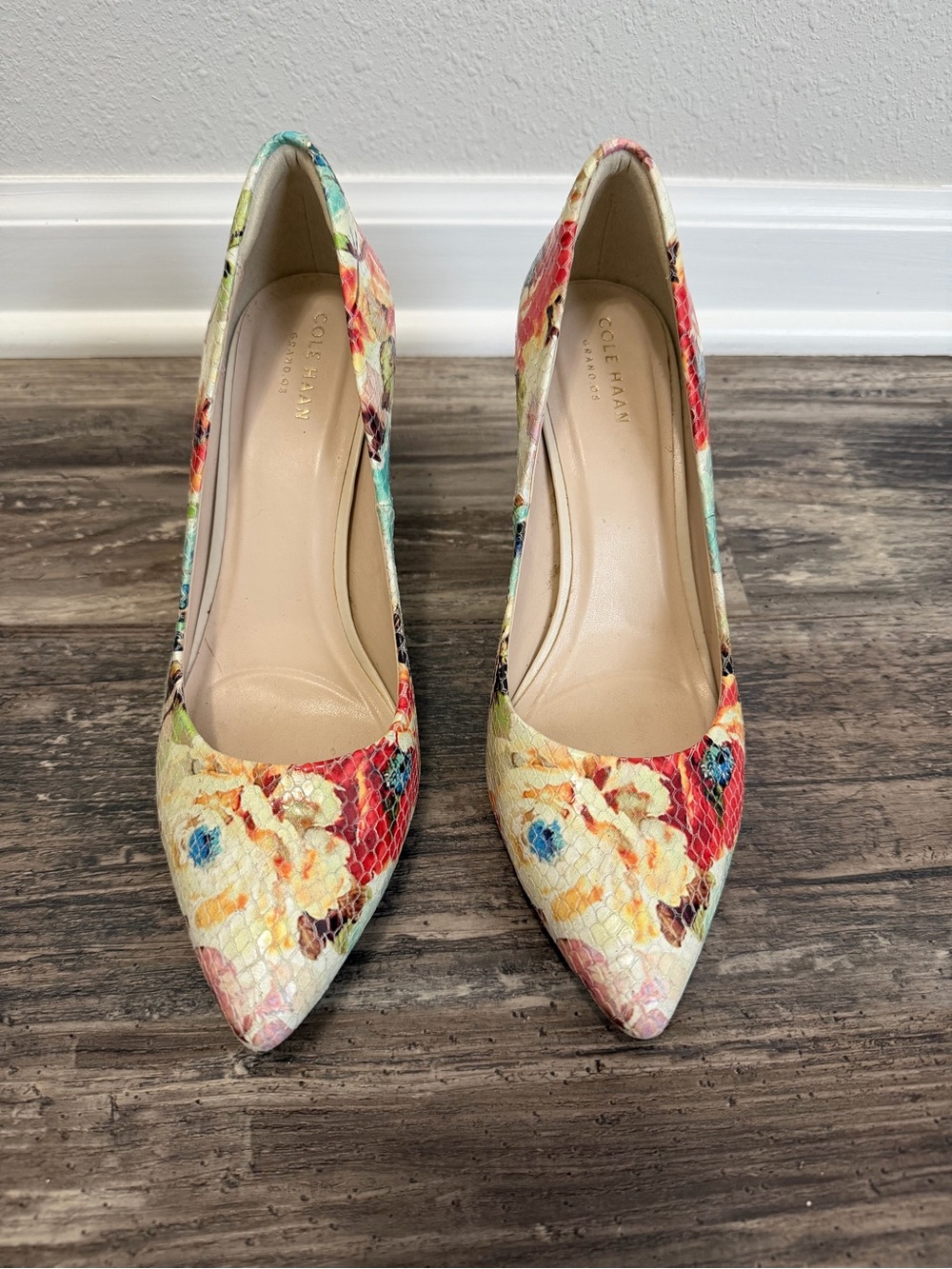 Cole Haan Multicolor Floral Snake-Embossed Pointed-Toe Pumps